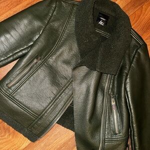 Women's Green moto style shearling jacket size M